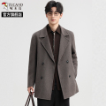 啄木鸟双面羊毛外套男冬季新款西装加厚短款风衣毛呢大衣呢子西装 3XL180-200斤 烟灰咖高品质双面羊毛