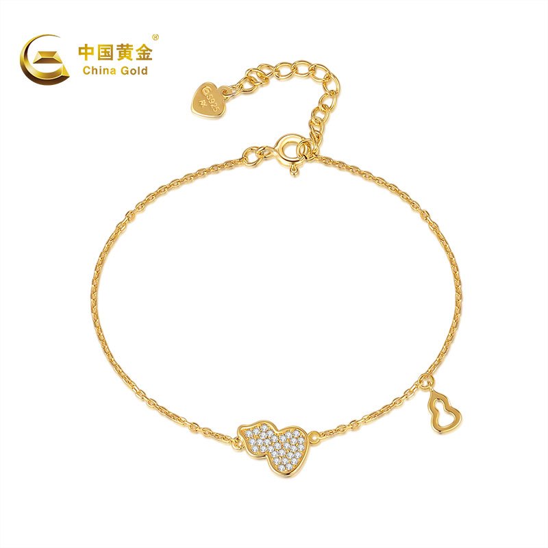 中国黄金s925银镶锆葫芦手链视频