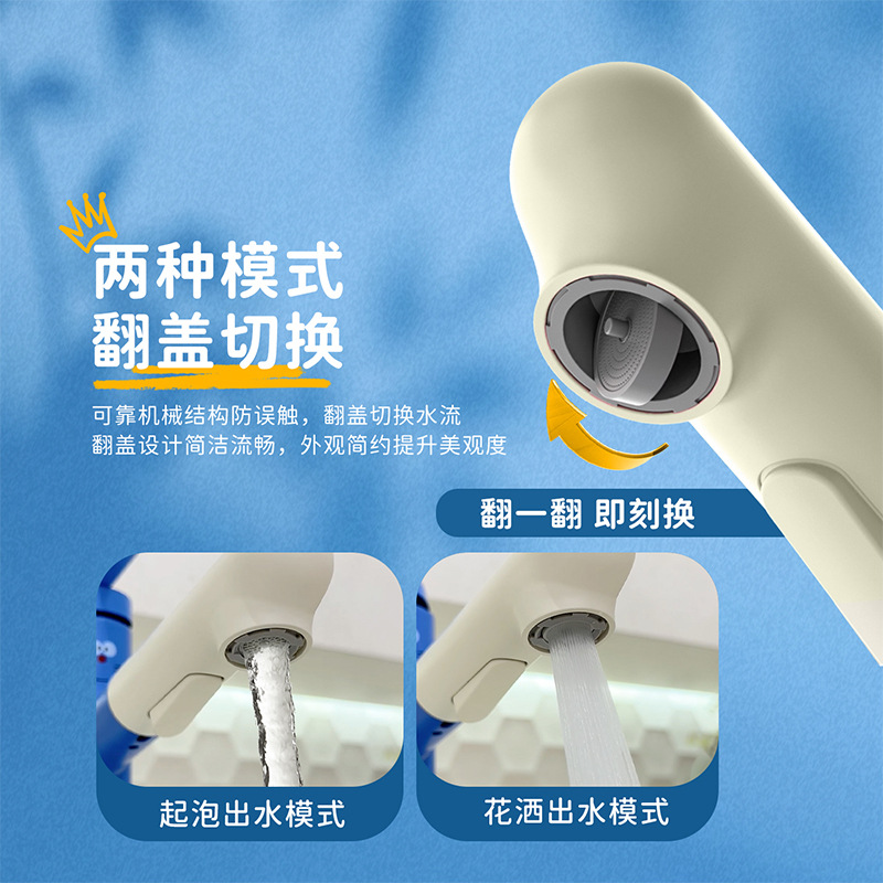 QOTOT小红书浴室可爱多巴胺抽拉式水龙头卫生间卡通冷热两用洗漱台龙头高清大图
