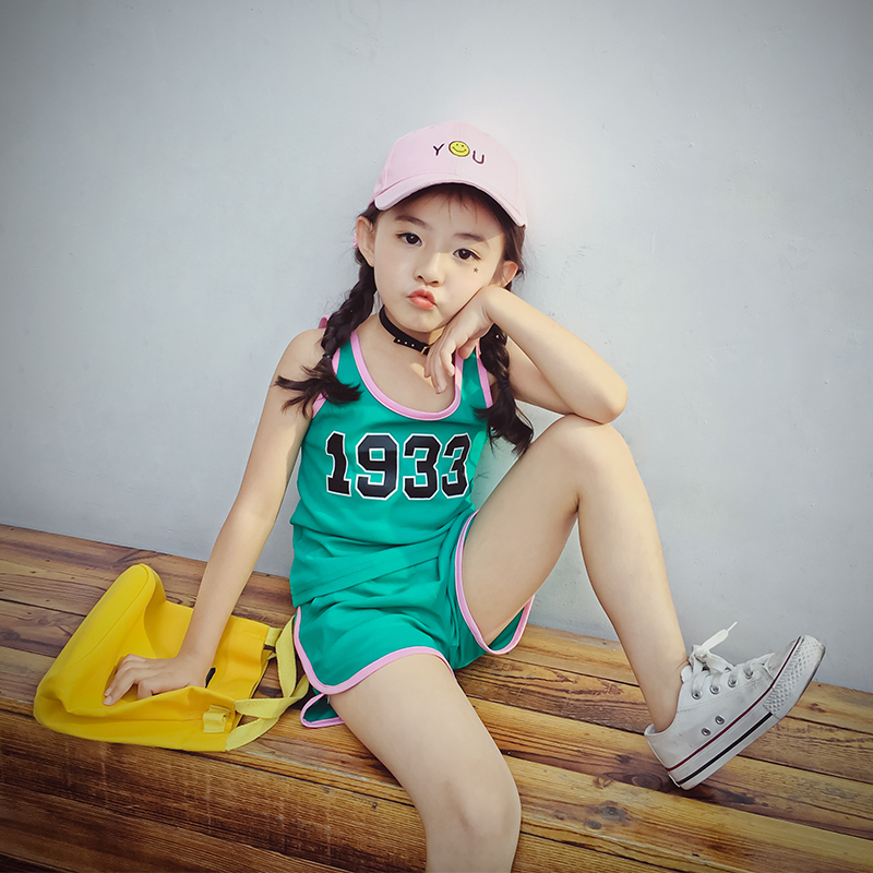 女童套装运动韩版时尚宝宝夏装儿童背心短裤小女孩休闲洋气两件套 玫