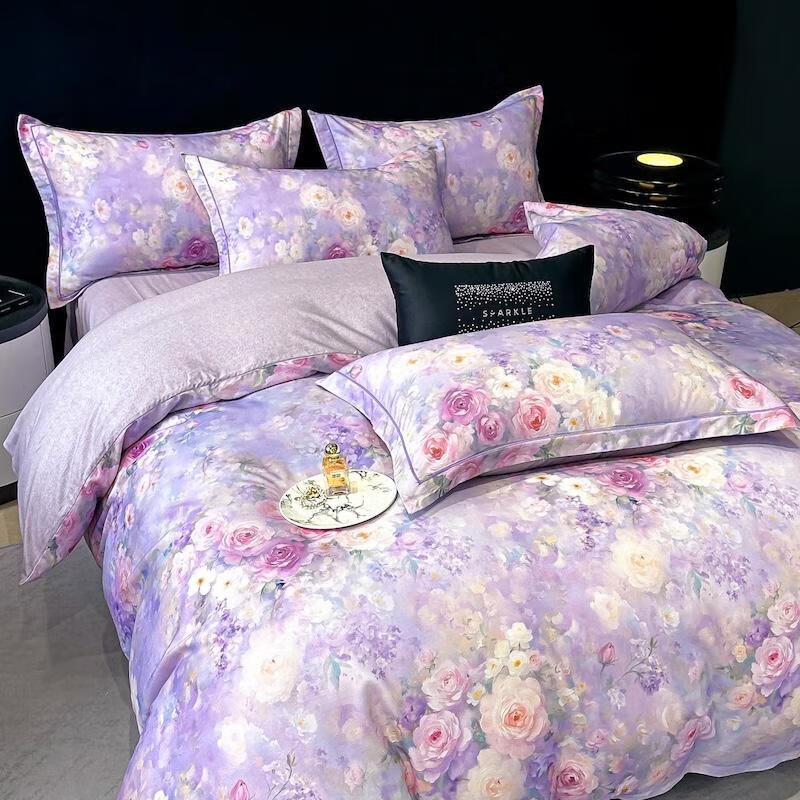 Calvert Kris 天丝棉数码印花四件套--倾城紫被套200*230cm,床单245*250cm,枕套48*74c