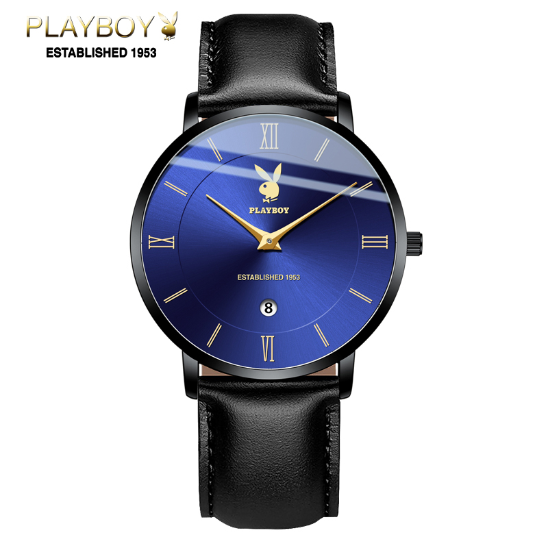 花花公子playboy手表新款欧美超薄手表男士石英表十大品牌名表防水