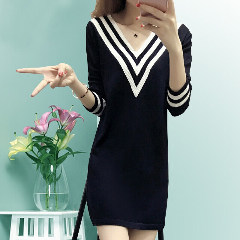 春夏季性感v领短袖t恤女针织中长款打底衫潮韩版百搭宽松显瘦上衣红色