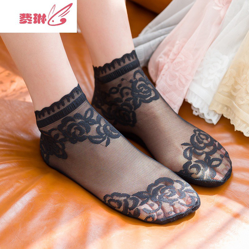 蕾丝袜子女韩国镂空网袜短袜网纱浅口夏天短筒超底透气水晶袜费琳