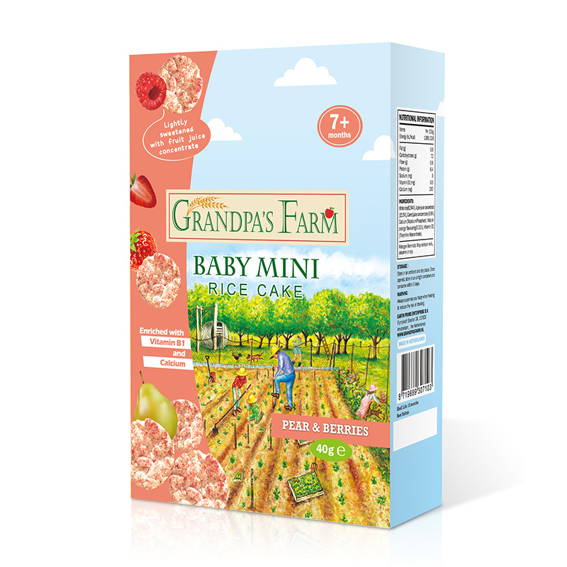 爷爷的农场 欧洲进口宝宝水果磨牙饼干婴幼儿零食小吃磨牙棒 梨子浆果味米饼 40g/盒