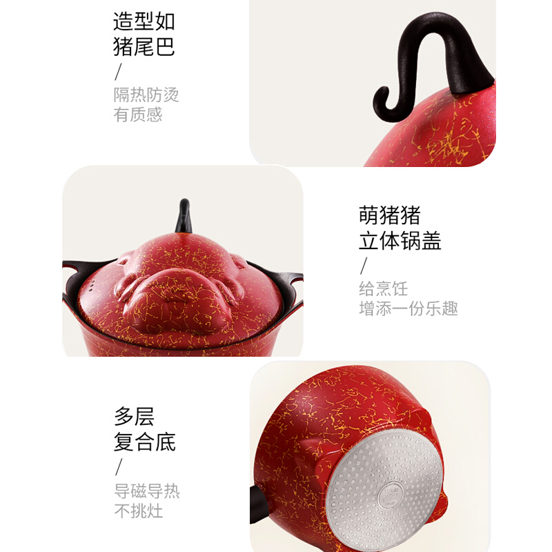 炊大皇汤锅不粘锅24cm煲汤煮粥煮面锅具电磁炉燃气煤气灶明火通用金猪传奇高清大图