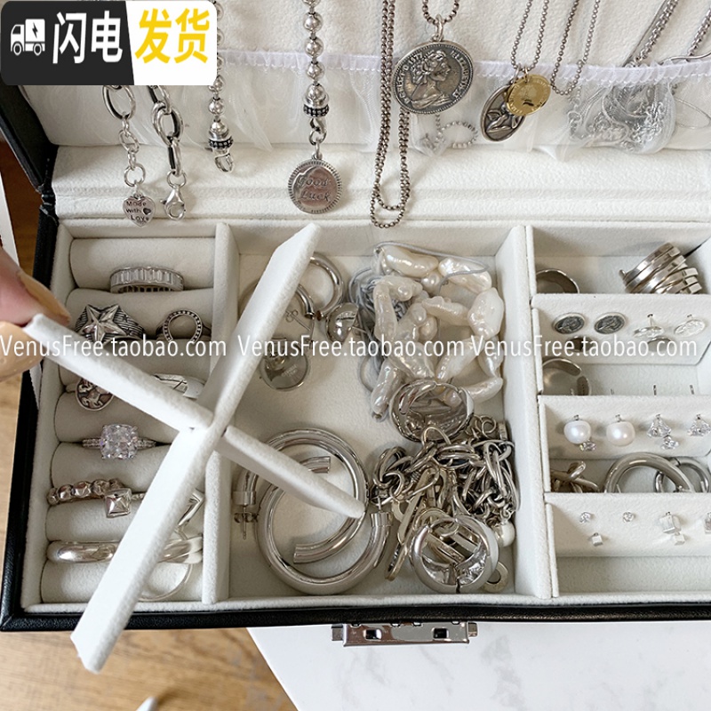 三维工匠VF定制 加大号日常收纳带锁黑白两色简约Ins风首饰盒收纳包旅行高清大图