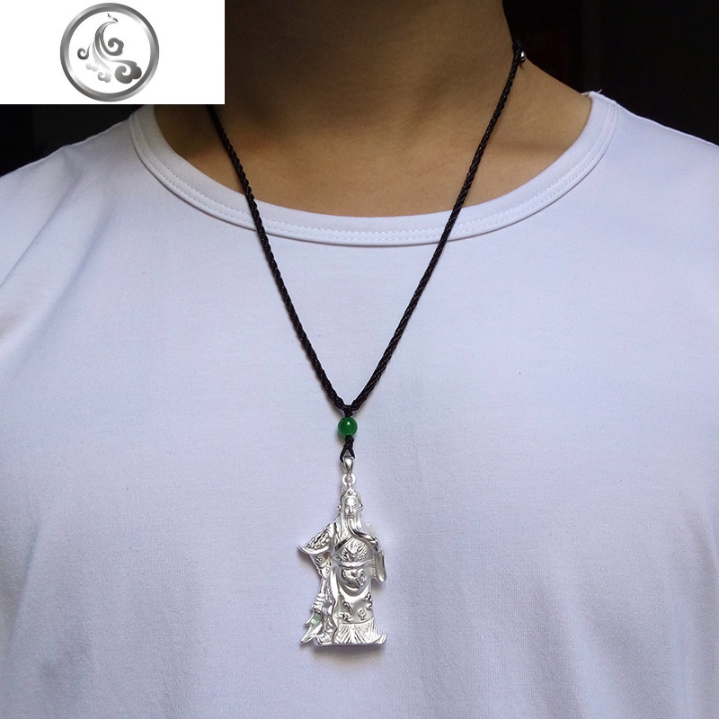 大号银关公吊坠男士3d硬银999纯银关羽关二爷立体挂坠项链jimi视频