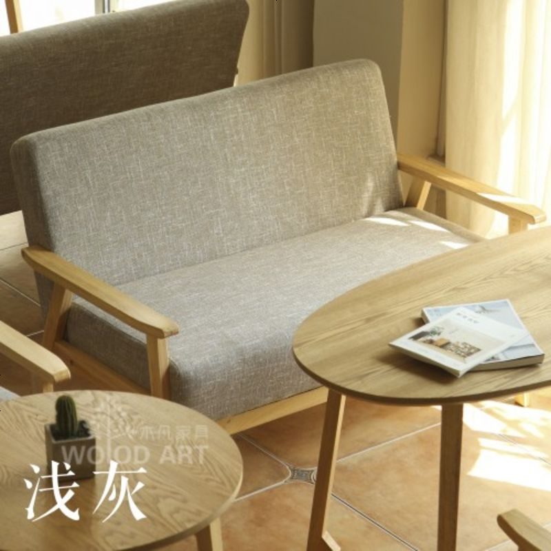 甜品奶茶店咖啡厅桌椅办公室洽谈布卡座双人沙发茶几组合休闲简约 混灰色_麻布双人_官方标配
