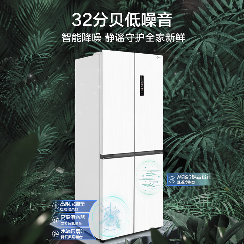 美的(Midea)60cm薄系列十字双开四开门多门超薄嵌入式风冷家用白色智能电冰箱一级双变频MR-457WUSPZE高清大图