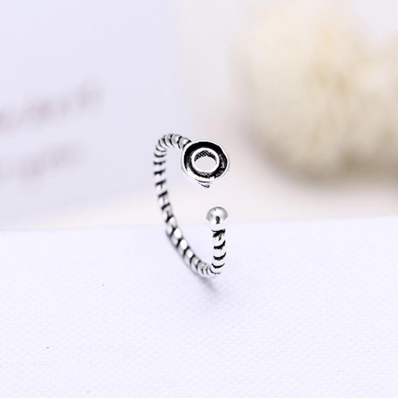 s925银戒指女时尚泰银麻花黑色经典圆环可爱简约开口戒指女YWJY1054送女朋友七夕情人节礼物