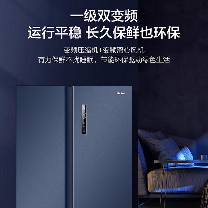 海尔(Haier)冰箱 对开门一级能效双变频全空间冷无霜节能电冰箱 601升星石蓝海尔冰箱 BCD-601WGHSS19