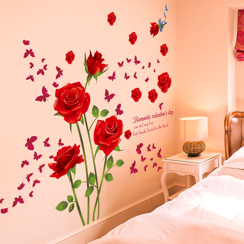 爱心蝶 Aixindie 墙贴 装饰贴墙上红色玫瑰卧室温馨浪漫装饰墙纸贴画自粘房间墙壁贴纸墙贴床头 价格图片品牌报价 苏宁易购你家有喜百货专营店