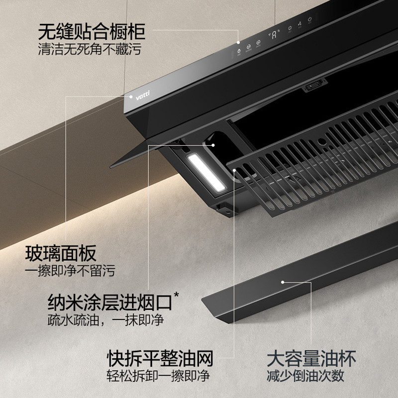 华帝(vatti)官方[小飞碟Pro S55]欧式顶吸 超薄三腔抽油烟机 变频27风量大吸力 i11S55单烟机 自动洗高清大图