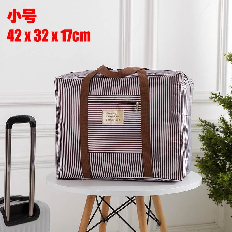 加厚旅行袋拉杆箱行李袋特大号牛津布装棉被子袋防水收纳袋搬家袋 咖啡条纹 小号42*32*17cm