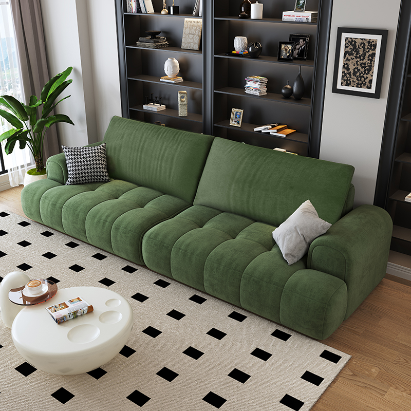 暖白色奶油风猫抓布艺沙发大小户型家用客厅现代简约泡芙直排沙发高清大图