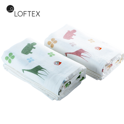 亚光(LOFTEX) 家纺纯棉柔软吸水纱布全棉卡通动物印花儿童浴巾单条装棕色绿色65*130cm 672103