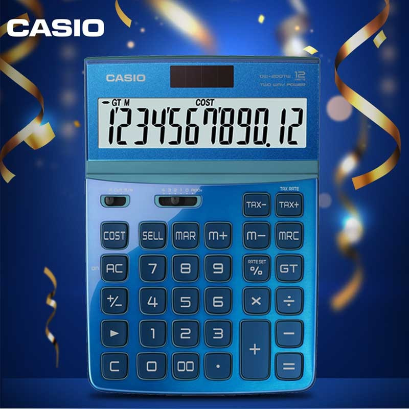 卡西欧(CASIO)钢琴烤漆计算器DW-200TW-BU屏幕角度可调蓝色