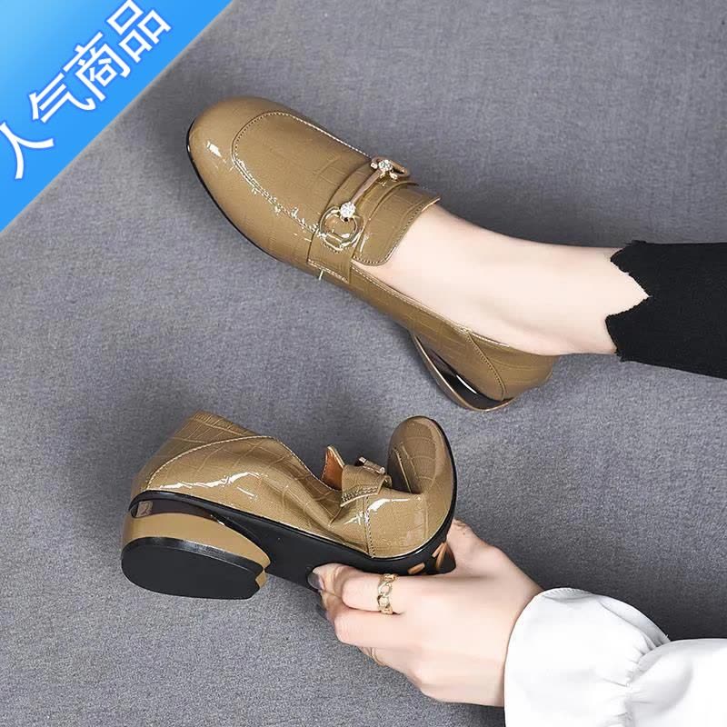 SUNTEK单鞋女2023春夏新款软皮软底乐福鞋粗跟低跟小皮鞋大码女鞋41—43图片