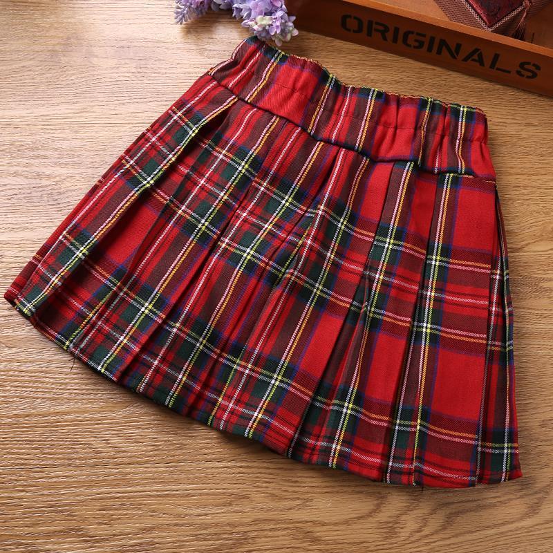 暖青汇女童裙子儿童格子半身裙中小学生短裙红色格子裙子学院校服女孩