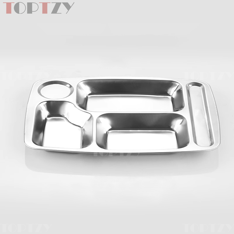 toptzy TZ5071741 304不锈钢餐盘学校食堂五格分格饭盘快餐盘 355*265*24高清大图
