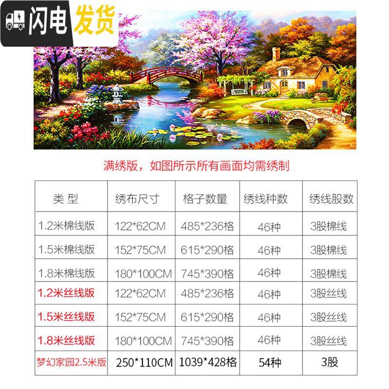 三维工匠2019新款十字绣线绣客厅梦幻家园风景家用山水画自己绣手 [满绣]250*110CM[棉线-3股线][精准印花]
