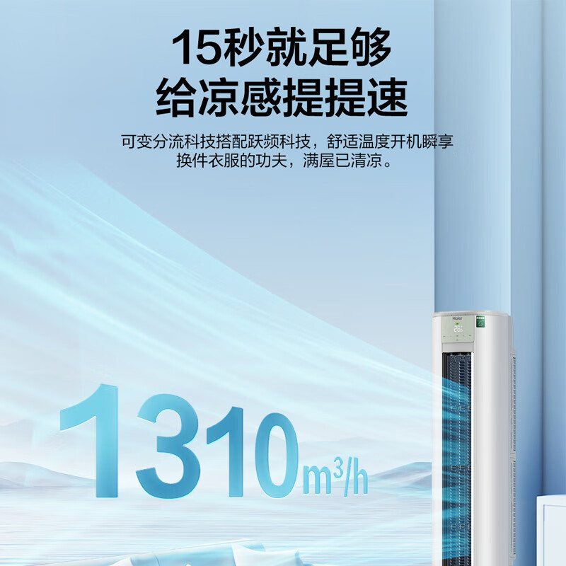 海尔(Haier)空调 KFR-72LW/A5LGA81U1 劲爽系列3匹变频一级能效 智能WIFI 圆柱立柜式冷暖空调高清大图