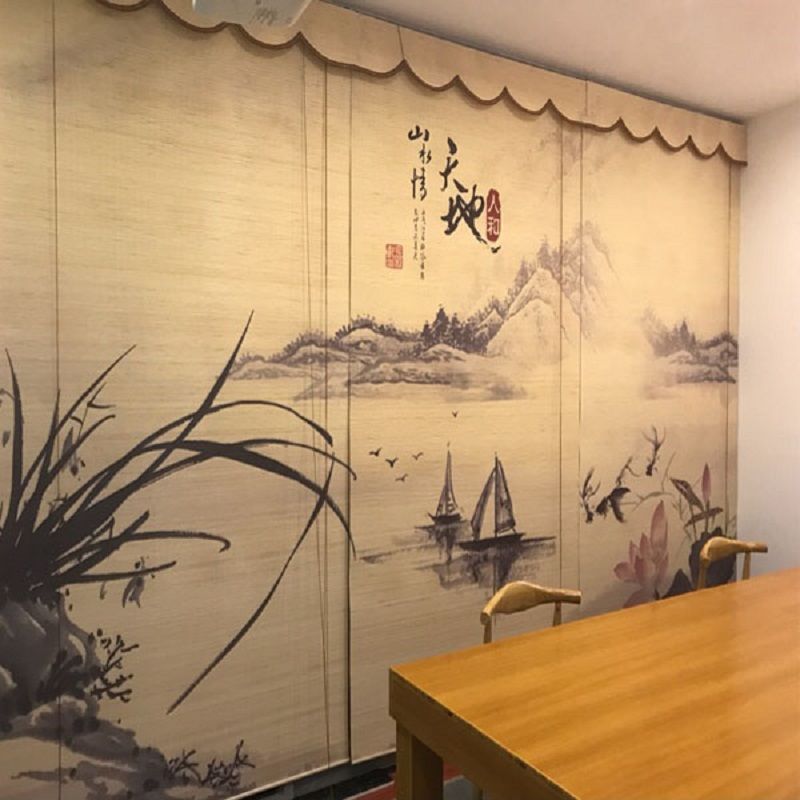 印花竹帘装饰窗帘卷帘门帘隔断百叶升降日式中式家用遮光遮阳