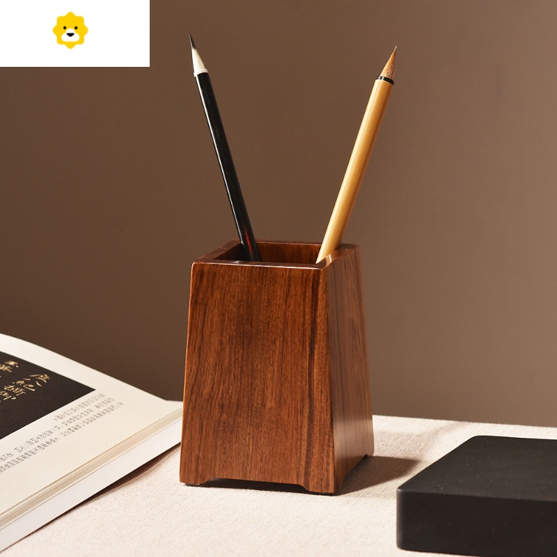 喻娄抒写文创红木笔筒香檀木梯形实木笔筒极简方形复古收纳筒黑檀木子