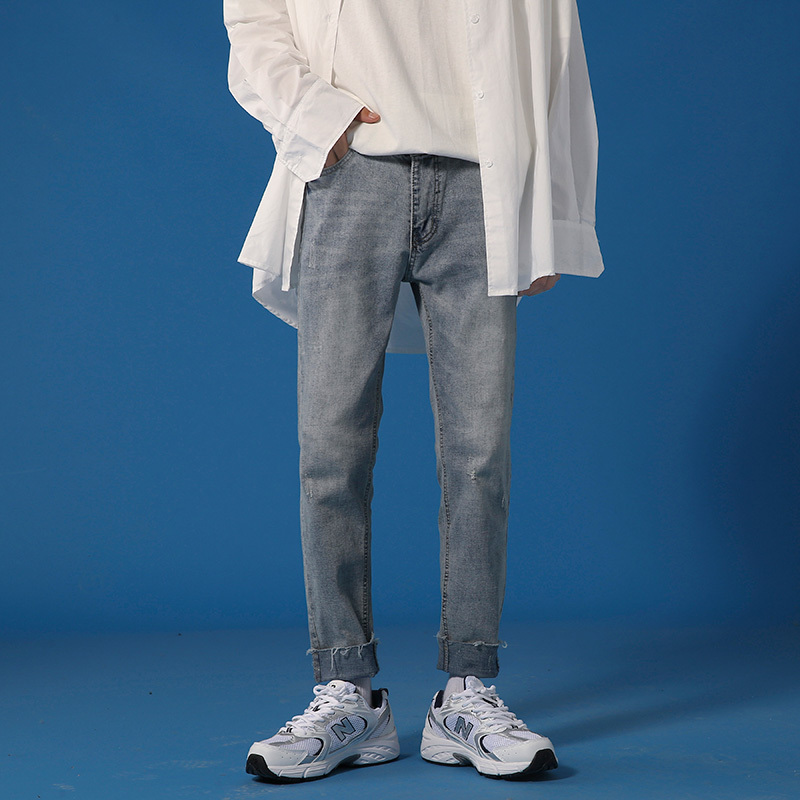 yuansu潮牌百搭直筒牛仔裤男士宽松韩版潮流阔腿裤秋冬款加绒加厚长