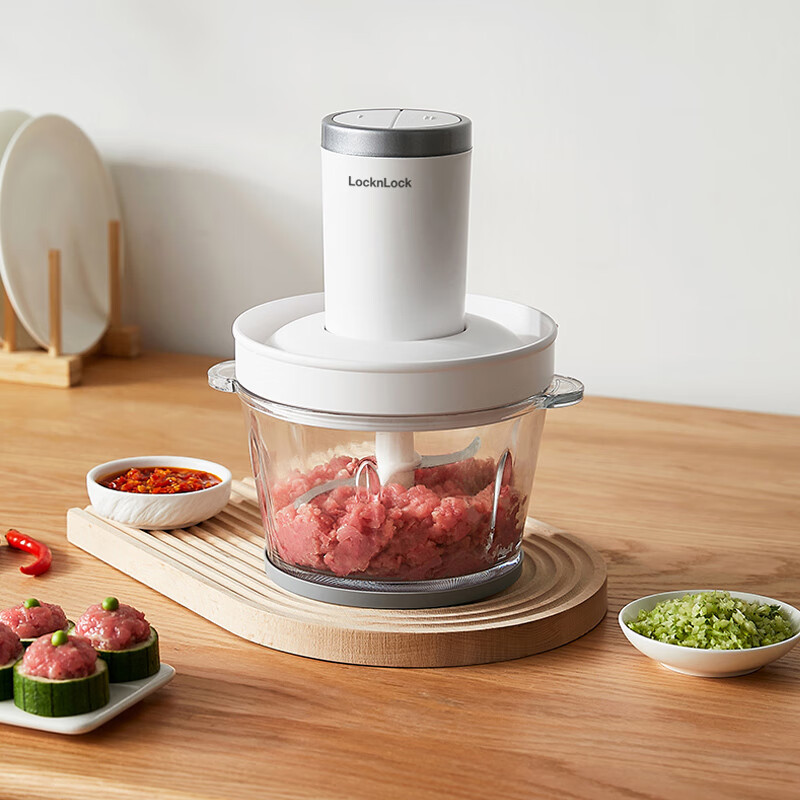 乐扣乐扣LocknLock绞肉机家用碎肉机多功能料理搅拌机打肉机饺子肉馅蒜蓉机 绞肉机 1.8LEJM3165WHT!高清大图