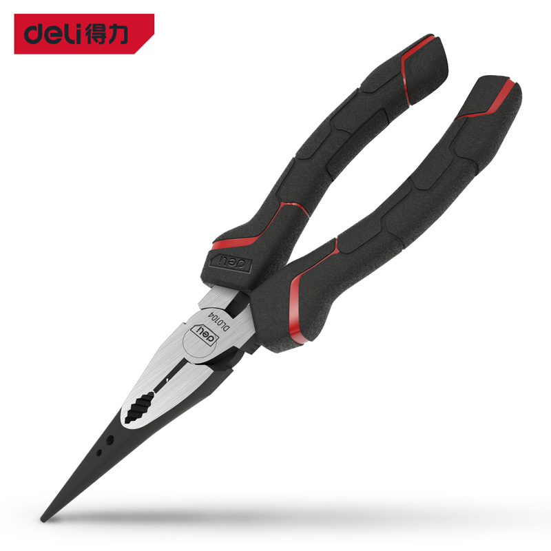 得力工具DL0104_省力型尖嘴钳8英寸 多功能电工钳 6把/件