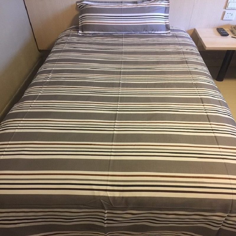 煊煜全棉斜纹床品三件套(灰条)1.2米床用被套160*230床单160*230枕套48*78cm 套