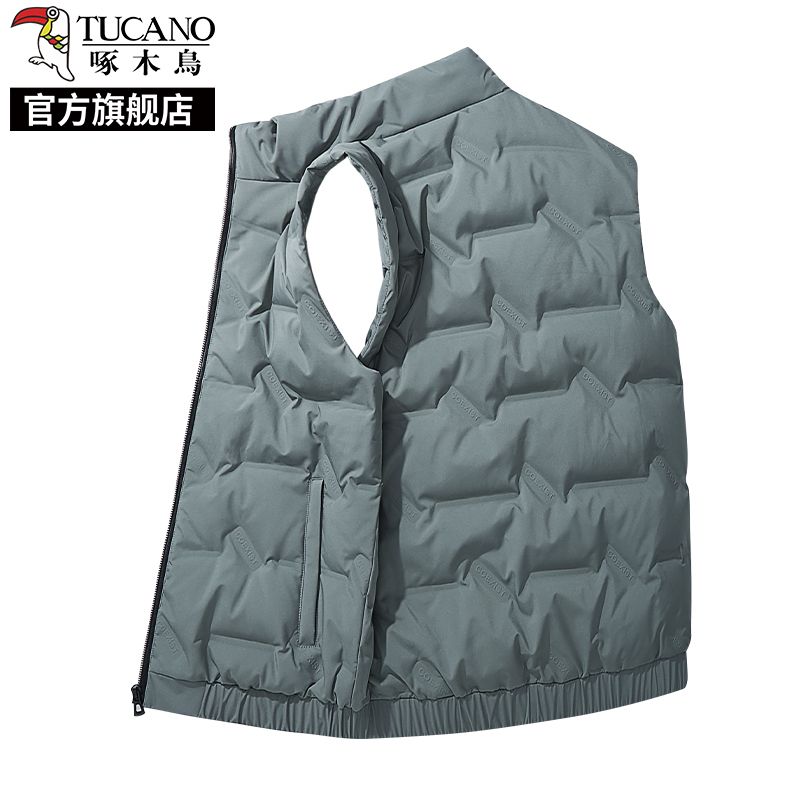 啄木鸟羽绒服马甲男士秋冬季加绒保暖背心中年爸爸无帽棉服外套K 豆绿 M建议90-105斤