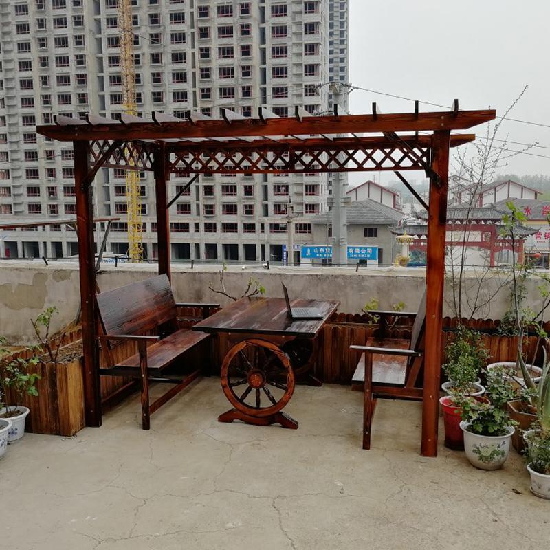 森美人防腐木葡萄架户外庭院家具阳台花园休闲桌椅爬藤花架别墅木屋凉亭 新款椅子带90车轮桌