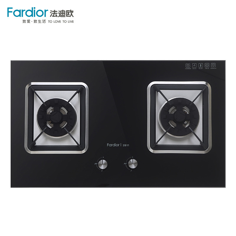 Fardior/法迪欧燃气灶JZY-2B11 黑金防爆钢化玻璃面板 台嵌两用 液化气 灶具 家用燃气灶