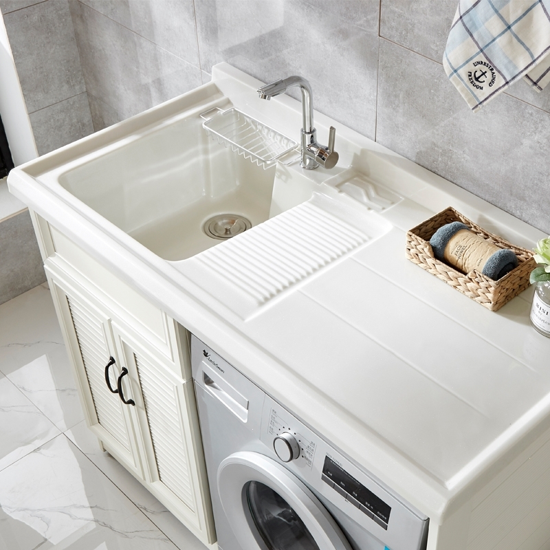 太空铝阳台洗衣柜组合带搓板台盆池一体洗衣机伴侣浴室柜柜120cm左盆