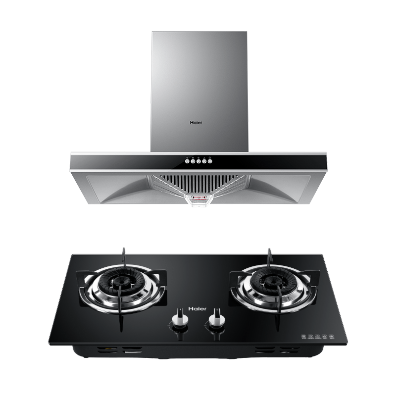 海尔大吸力抽油烟机燃气灶套餐顶吸式家用炉具吸油机大火力不锈钢顶吸