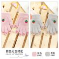 儿童手套冬季保暖女童可爱加绒加厚公主分指五指小学生写字少女孩 3-8岁 粉色+灰色