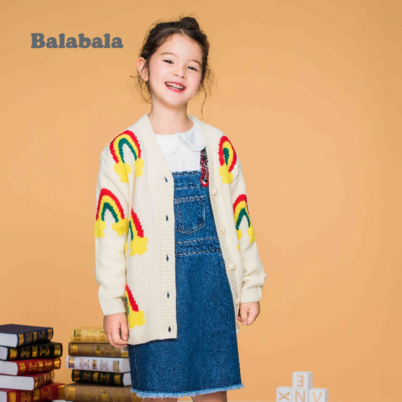 【店铺发货】巴拉巴拉女小童2019年秋季新款毛衣 女幼童彩虹纱线毛开衫