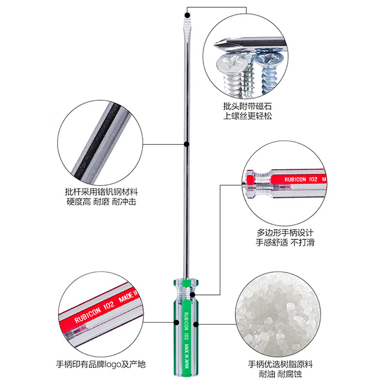 罗宾汉(RUBICON)No.107强磁力彩条螺丝批6.0X250mm螺丝刀一字起子改锥高清大图