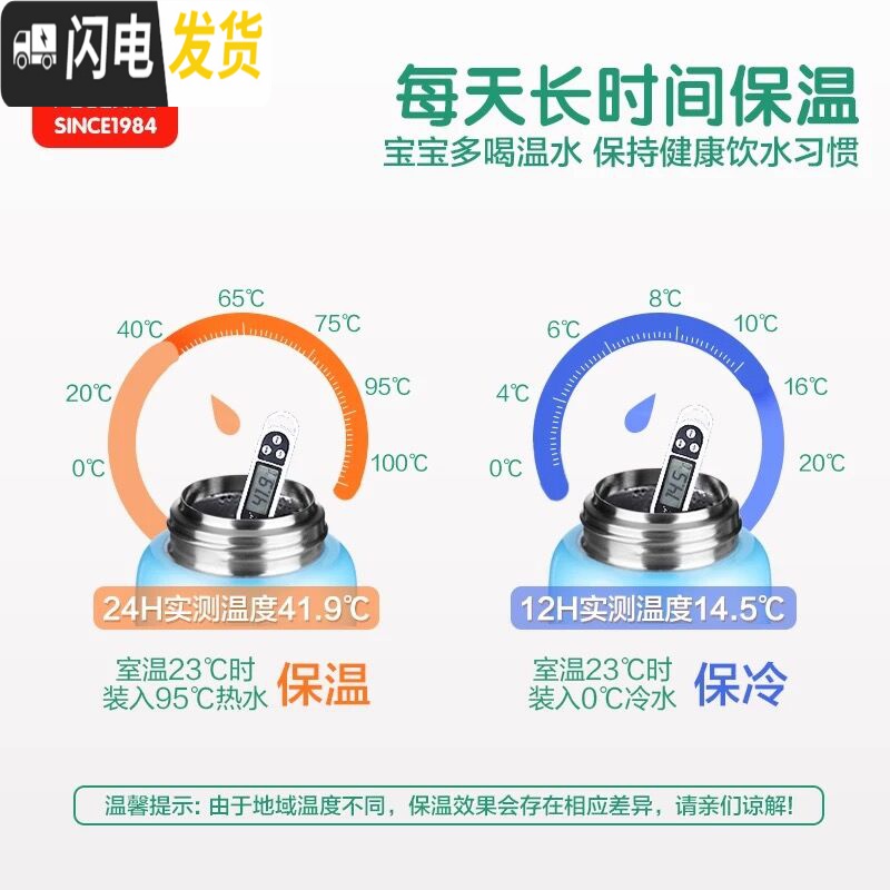 三维工匠儿童保温水杯子男女便携带吸管两用学生宝宝保温杯大容量水壶 蓝色高清大图