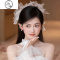 JiMi新款法式复古花朵头纱头饰森系新娘超仙婚纱摄影大气高级简约仙美