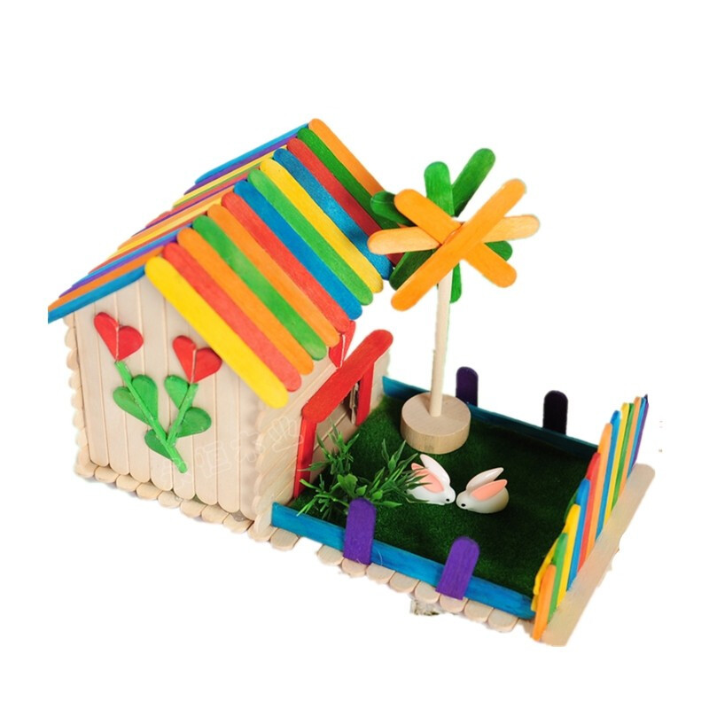 雪糕棒diy创意小房子模型小屋手工亲子幼儿园儿童手工制作材料包小