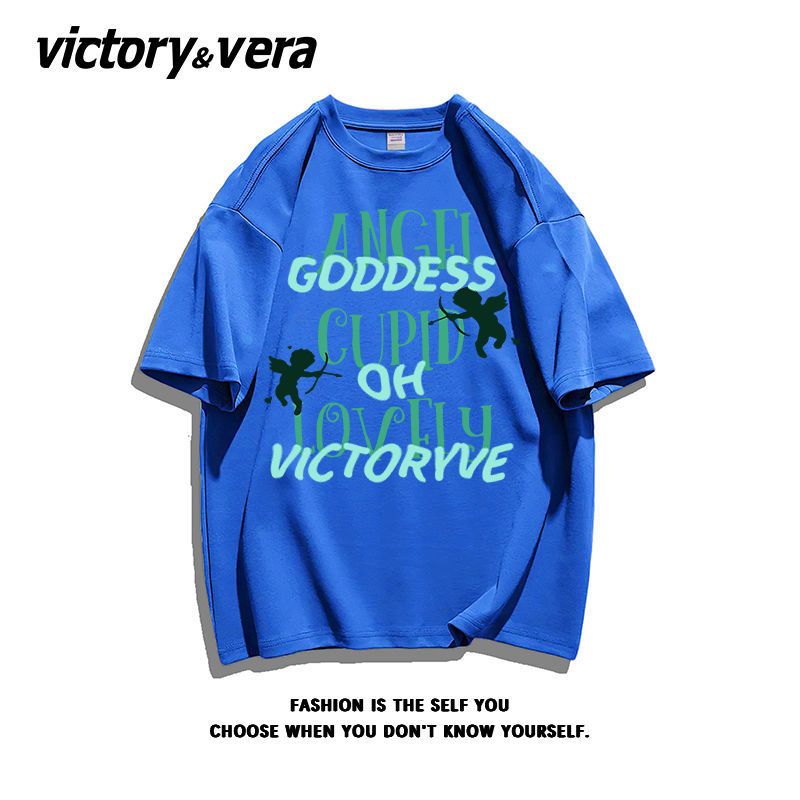 VICTORYVERA纯棉ins潮牌字母印花短袖t恤女夏季2022韩版宽松上衣