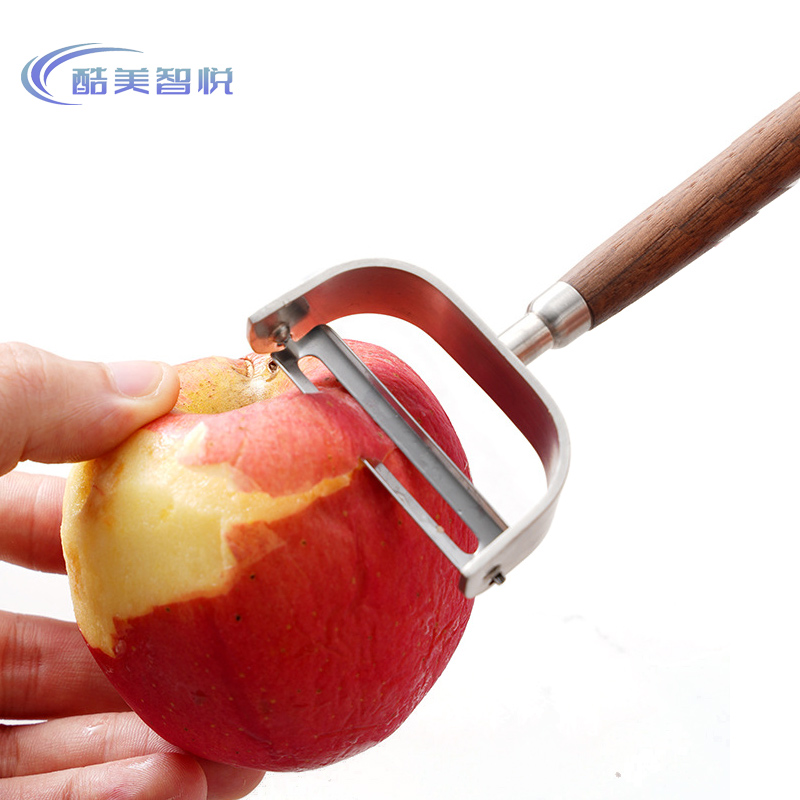 酷美智悦 304不锈钢平头削皮刀胡桃木U型 KM-BH152 个高清大图