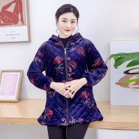 妈妈装加绒加厚棉服中老年人秋冬装奶奶棉衣老太太外套中长款棉袄 藏青花棉服 M 90-100斤