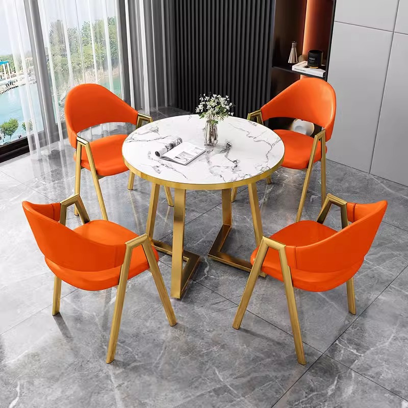 苏宁 质凡 办公家具休闲桌椅组合圆桌直径800 一桌四椅组合高清大图