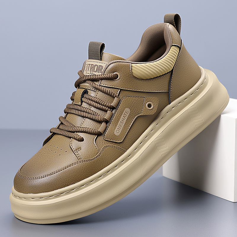 迪罗尼卡软皮大码男士休闲鞋厚底百搭轻便运动鞋棕色系带板鞋潮男高清大图