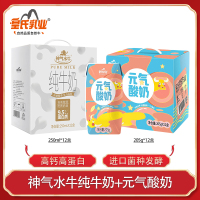 皇氏乳业神气水牛纯牛奶250ml*12盒孕妇儿童营养高钙奶搭配元气酸奶原味205g*12盒整箱儿童学生早餐奶组合